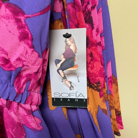 Sofia Jeans Womens Floral Ruched Blouse Top 3XL Accordion Sleeves V Neck NEW NWT - Picture 5 of 11